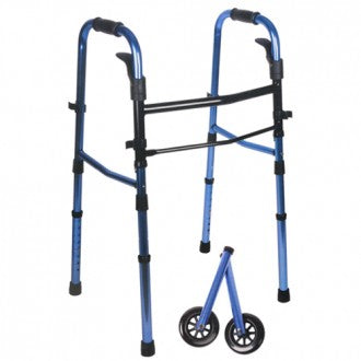 Blue Compact Folding Paddle Walker w/ Wheels