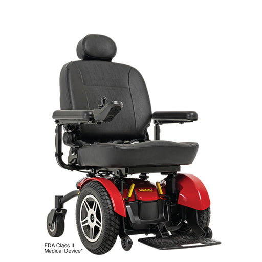 Pride Jazzy Elite 14 power wheelchair in Jazzy Red, front-angle view