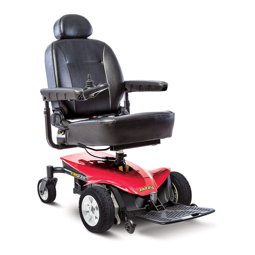 Pride Jazzy Elite ES power wheelchair in Jazzy Red, front-angle view
