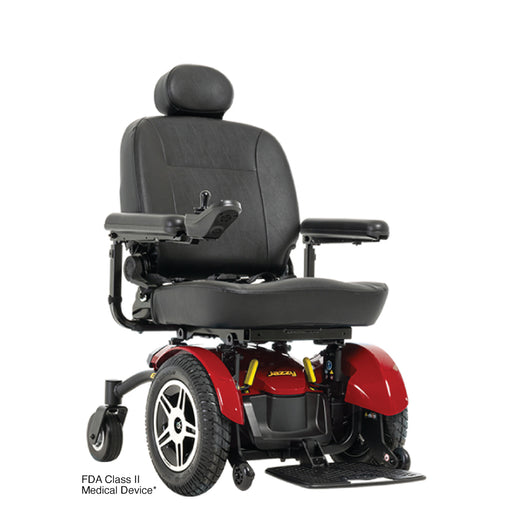 Pride Jazzy Elite HD power wheelchair in Jazzy Red, front-angle view