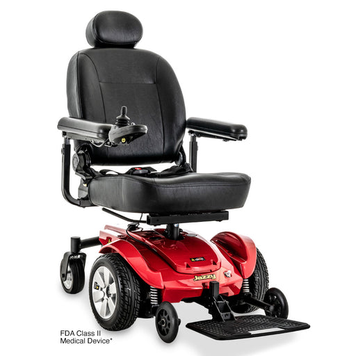 Pride Jazzy Select power wheelchair, front-angle view in Jazzy Red