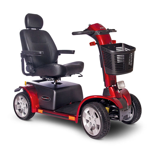 Pride Pursuit 4-wheel outdoor mobility scooter in Candy Apple Red, front-angle view