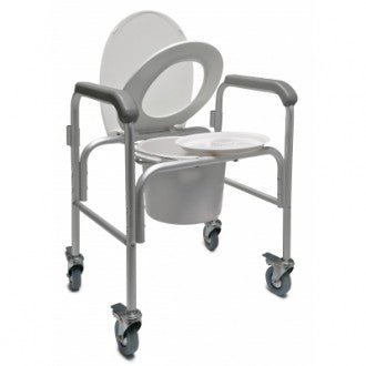 3-in-1 Aluminum Commode - Back Bar and Casters